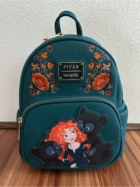 NWT Disney Pixar Loungefly Teal Merida Mini Backpack with Floral Embroidery